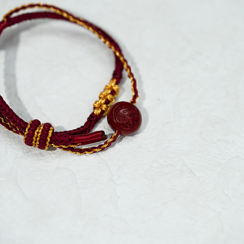 Pulsera trenzada de ocho hilos con cuentas de cinabrio y nudo de flor de durazno con Buddha Stones - image 10