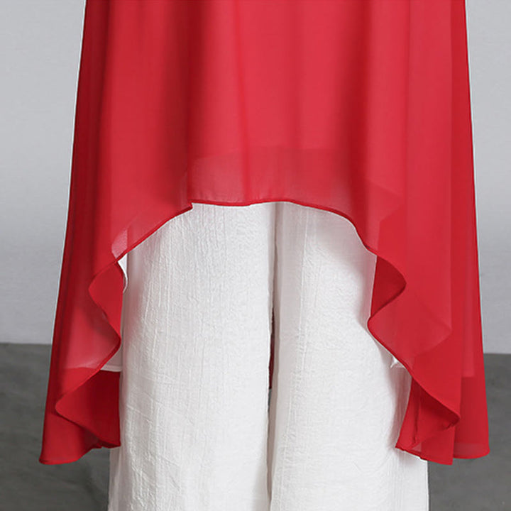 Vestido camisero irregular de gasa con mangas tres cuartos para mujer, pantalones de pierna ancha, ropa de meditación con Buddha Stones