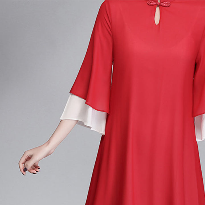 Vestido camisero irregular de gasa con mangas tres cuartos para mujer, pantalones de pierna ancha, ropa de meditación con Buddha Stones