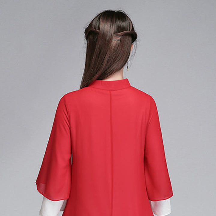 Vestido camisero irregular de gasa con mangas tres cuartos para mujer, pantalones de pierna ancha, ropa de meditación con Buddha Stones