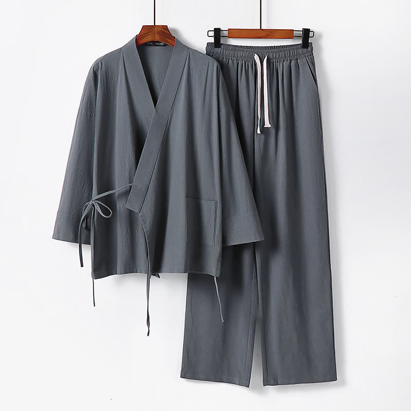 Conjunto de 2 pantalones kimono de algodón con cordones y bolsillos para hombre con Buddha Stones . - Gris - US/UK/AU54, EU64 (9XL) - image 1