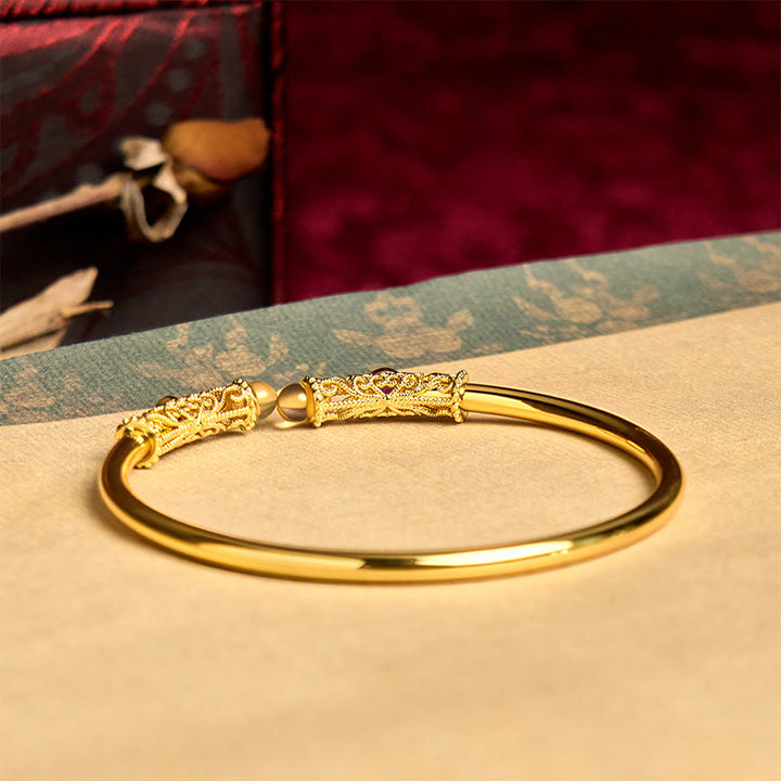 Brazalete de la suerte con Buddha Stones, diseño de flores doradas, circonita roja, ámbar y cobre - image 4