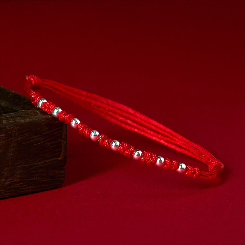 Pulsera de la suerte ajustable con cuentas de hilo rojo de plata de ley 925 y Buddha Stones - Plata de ley 925 (circunferencia de la muñeca: 15-23 cm) - image 1