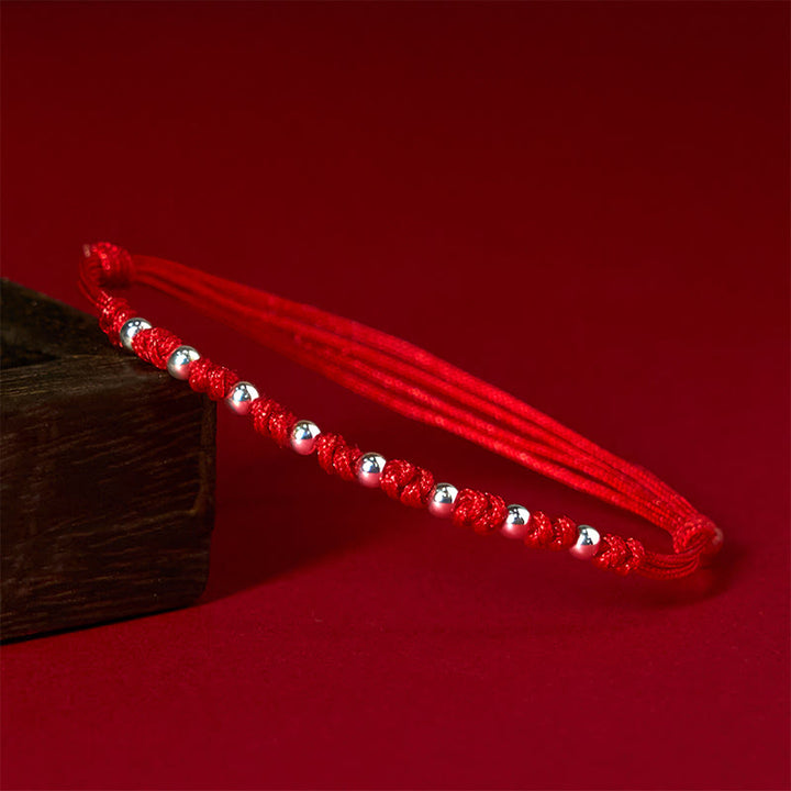 Pulsera de la suerte ajustable con cuentas de hilo rojo de plata de ley 925 y Buddha Stones - Plata de ley 925 (circunferencia de la muñeca: 15-23 cm) - image 1