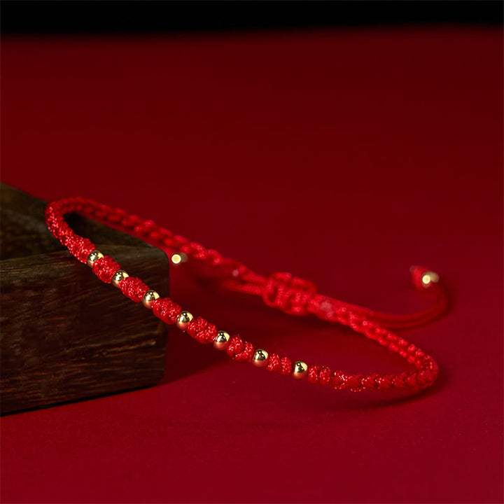 Pulsera trenzada de hilo rojo con cuentas de oro bañadas en plata de ley 925 y Buddha Stones - image 4