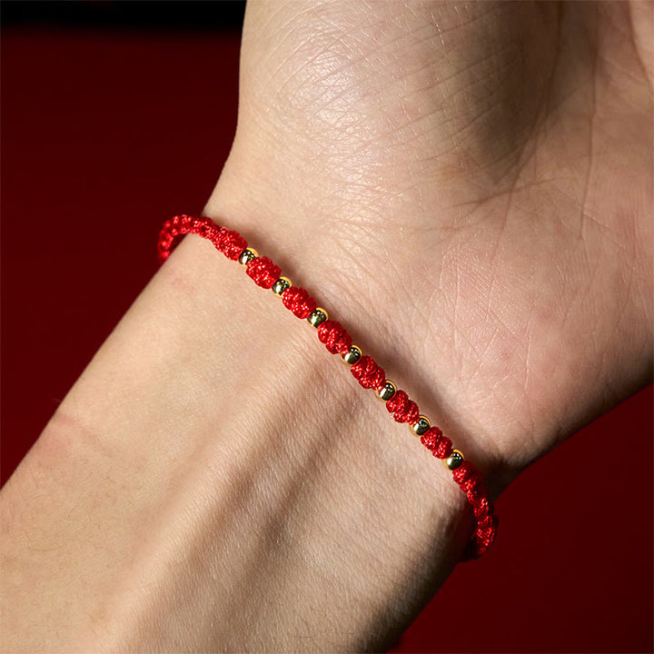 Pulsera trenzada de hilo rojo con cuentas de oro bañadas en plata de ley 925 y Buddha Stones - image 17