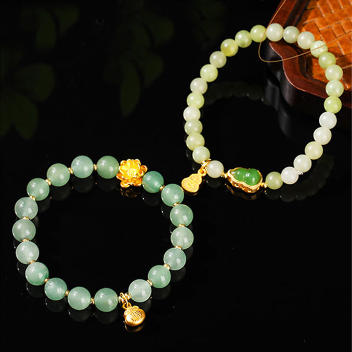 Pulsera de la suerte con Buddha Stones, jade natural, aventurina verde, calabaza y personaje Fu - image 16