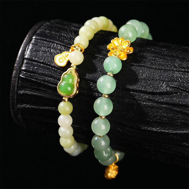 Pulsera de la suerte con Buddha Stones, jade natural, aventurina verde, calabaza y personaje Fu - image 2