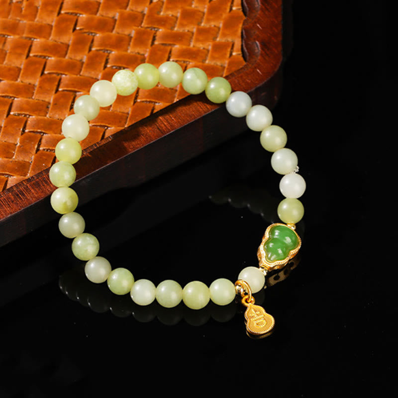 Pulsera de la suerte con Buddha Stones, jade natural, aventurina verde, calabaza y personaje Fu - Jade (circunferencia de la muñeca: 14-16 cm) - image 1