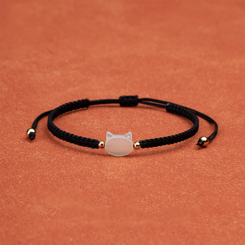 Pulsera de hilo rojo con cabeza de gato sin rostro y Buddha Stones - Gato Blanco Cuerda Negra - image 4