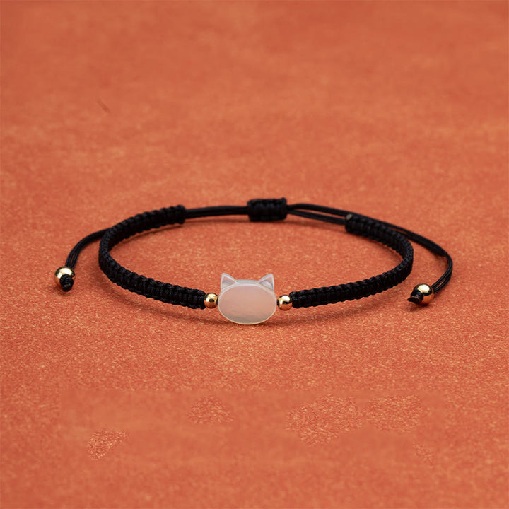 Pulsera de hilo rojo con cabeza de gato sin rostro y Buddha Stones - Gato Blanco Cuerda Negra - image 4