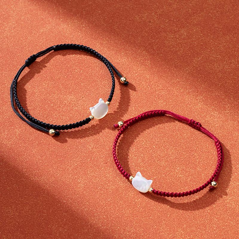 Pulsera de hilo rojo con cabeza de gato sin rostro y Buddha Stones - image 7