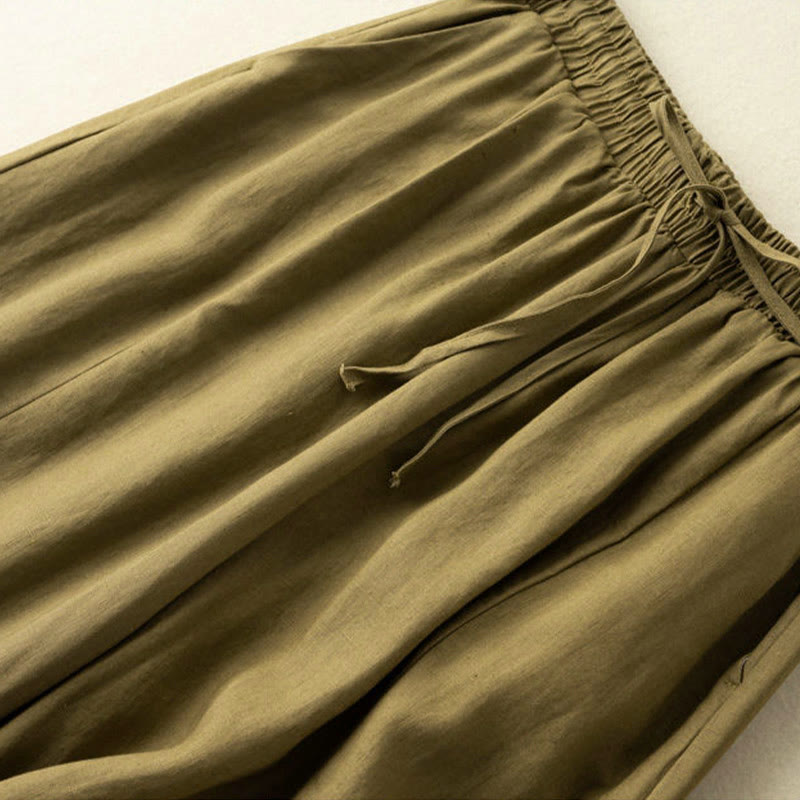Pantalones capri de algodón y lino para mujer, de pierna ancha y bolsillos , de Buddha Stones, color liso, longitud 7-8 - image 13