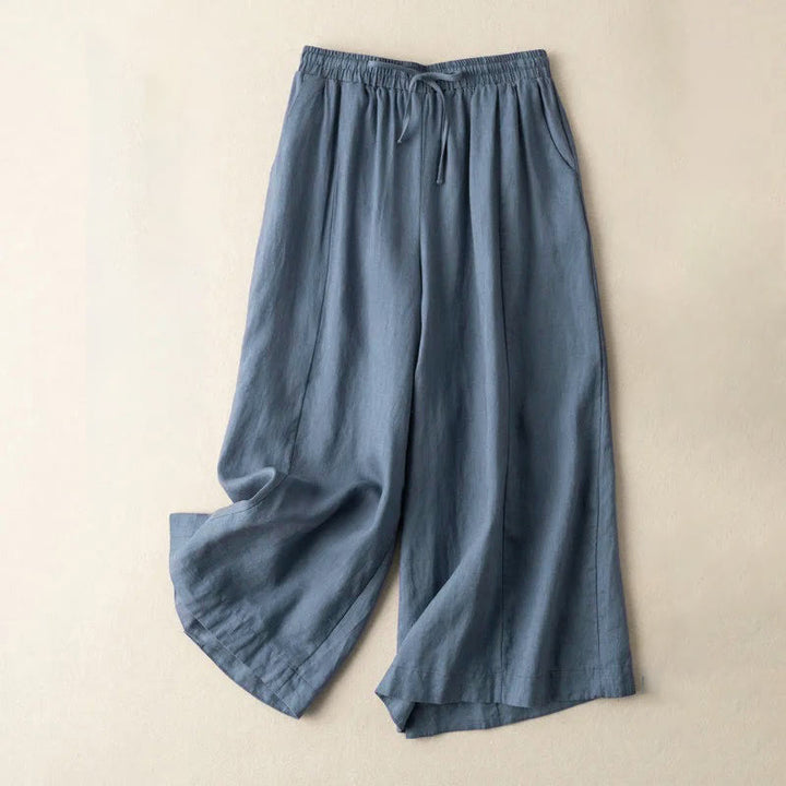 Pantalones capri de algodón y lino para mujer, de pierna ancha y bolsillos , de Buddha Stones, color liso, longitud 7-8 - Azul acero - US12, UK/AU16, EU44 (3XL) - image 28