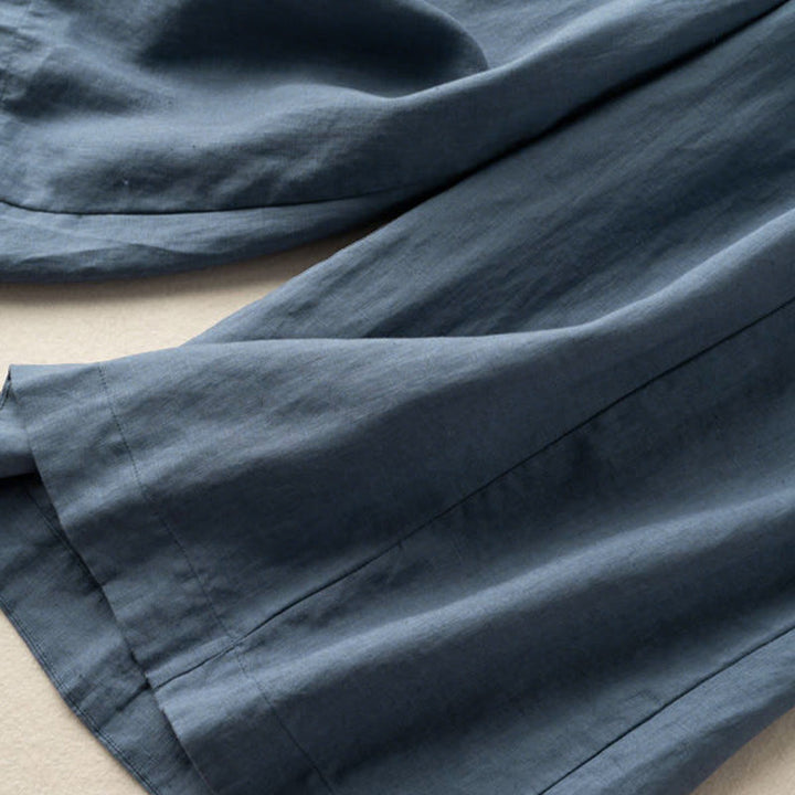 Pantalones capri de algodón y lino para mujer, de pierna ancha y bolsillos , de Buddha Stones, color liso, longitud 7-8 - image 29