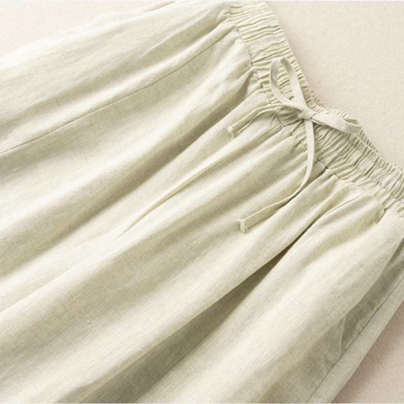 Pantalones capri de algodón y lino para mujer, de pierna ancha y bolsillos , de Buddha Stones, color liso, longitud 7-8 - image 27
