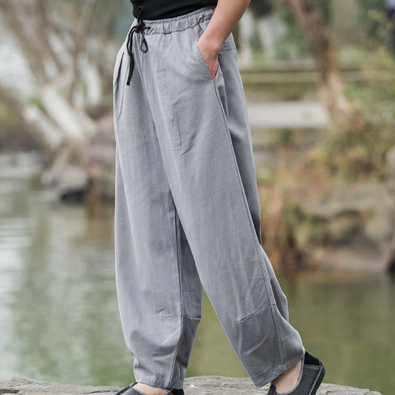 Pantalones bombachos casuales de lino con bolsillos para hombre de Buddha Stones - image 13