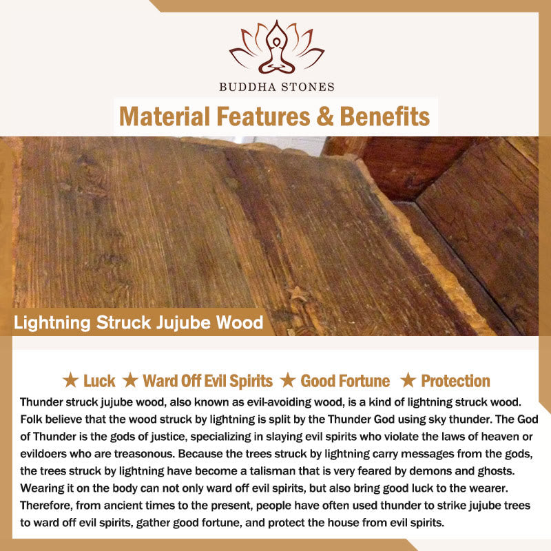 Pulsera de la riqueza con cuentas de madera de azufaifo, cobre y latón, con Buddha Stones y rayo - image 4