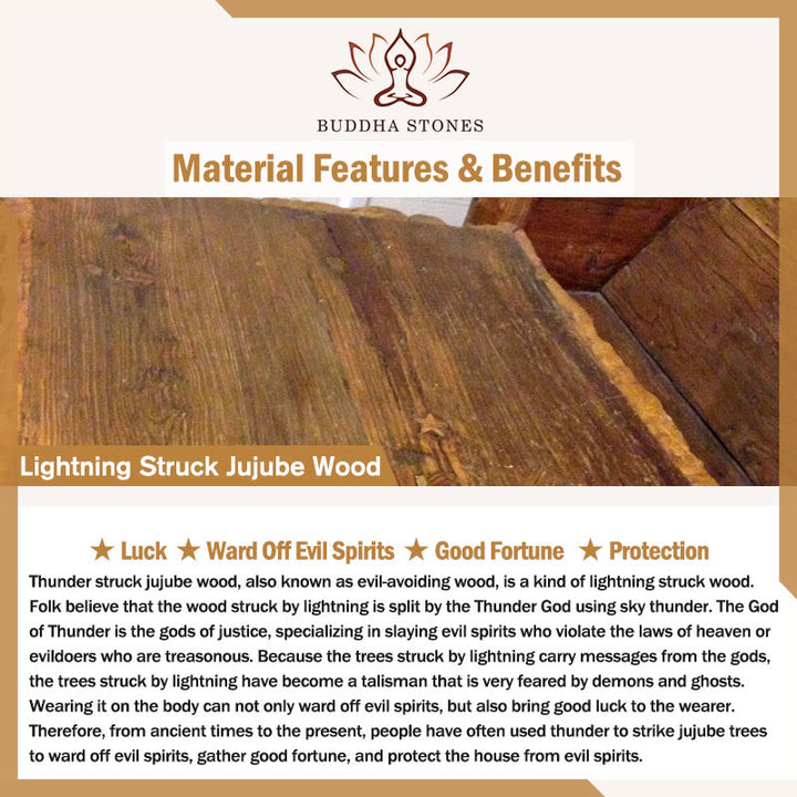 Pulsera de la riqueza con cuentas de madera de azufaifo, cobre y latón, con Buddha Stones y rayo - image 4