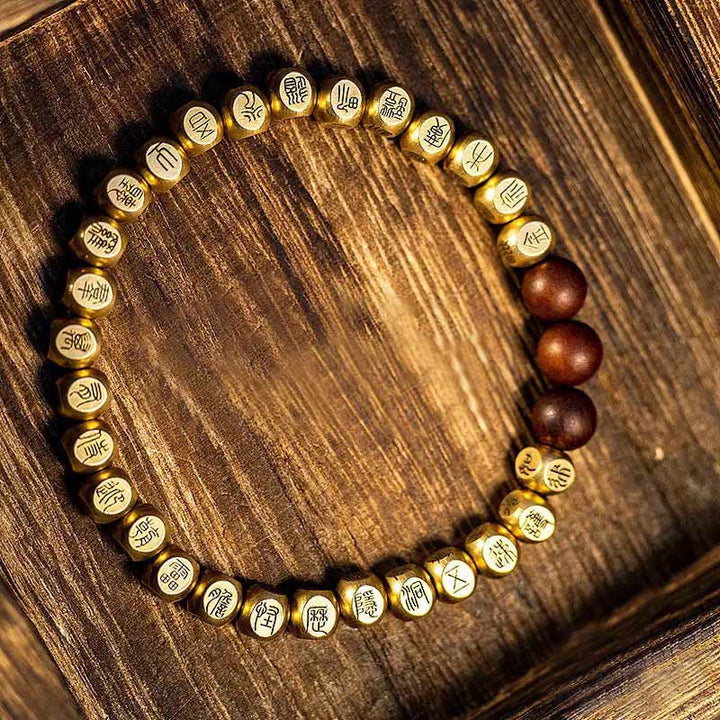 Pulsera de la riqueza con cuentas de madera de azufaifo, cobre y latón, con Buddha Stones y rayo - Cobre y latón (circunferencia de la muñeca: 18-24 cm) - image 6