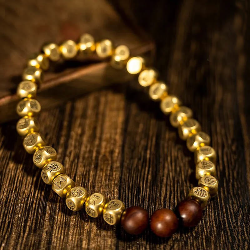 Pulsera de la riqueza con cuentas de madera de azufaifo, cobre y latón, con Buddha Stones y rayo - image 7