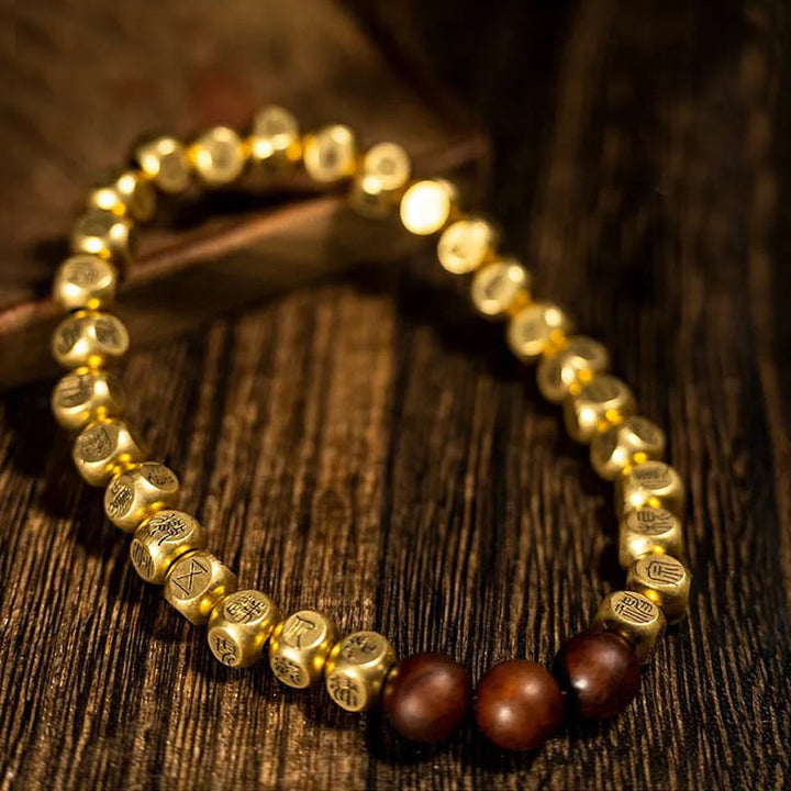 Pulsera de la riqueza con cuentas de madera de azufaifo, cobre y latón, con Buddha Stones y rayo - image 7