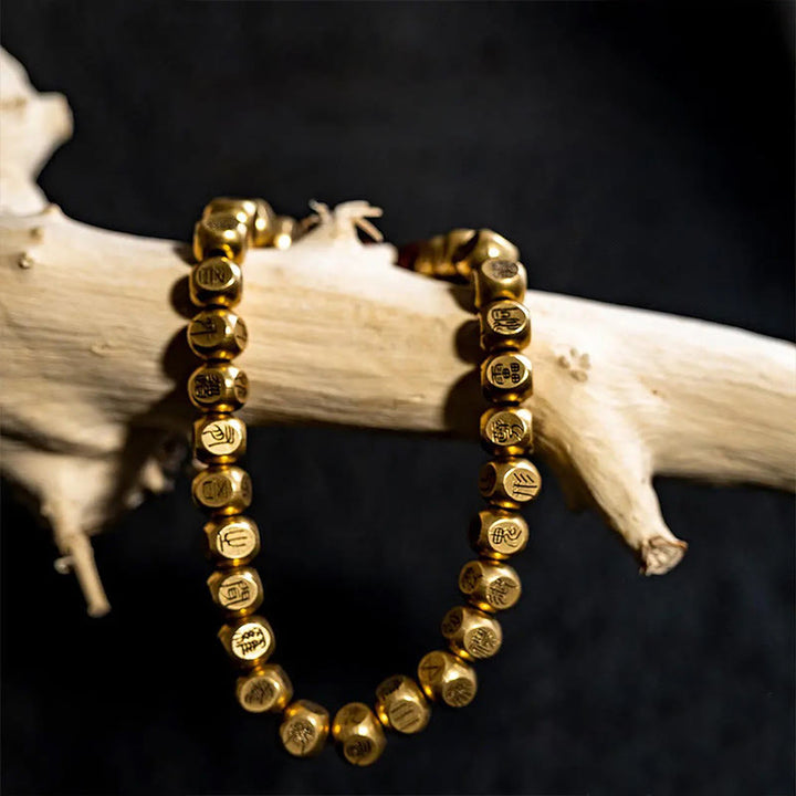 Pulsera de la riqueza con cuentas de madera de azufaifo, cobre y latón, con Buddha Stones y rayo - image 10