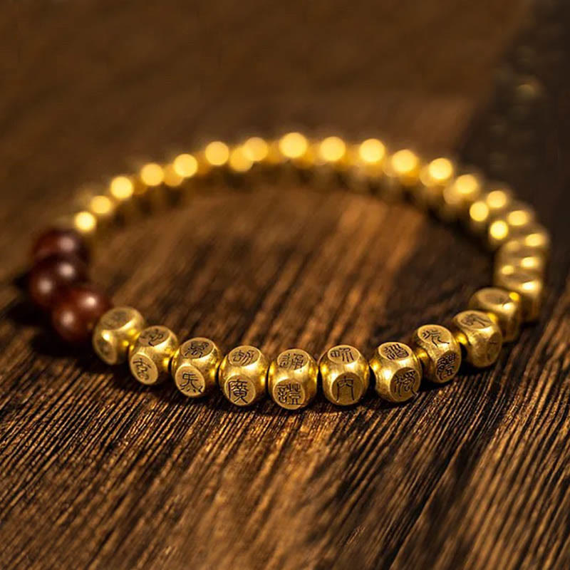 Pulsera de la riqueza con cuentas de madera de azufaifo, cobre y latón, con Buddha Stones y rayo - image 8
