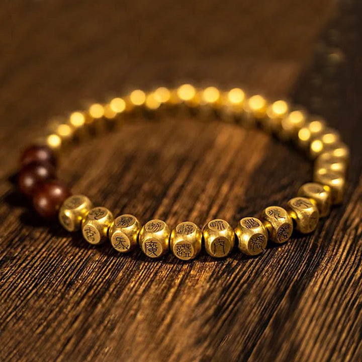 Pulsera de la riqueza con cuentas de madera de azufaifo, cobre y latón, con Buddha Stones y rayo - image 8