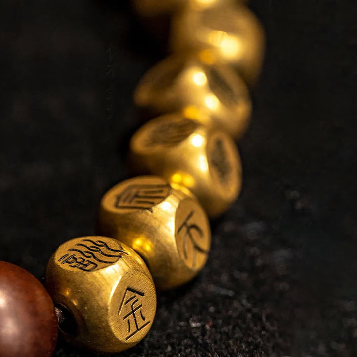 Pulsera de la riqueza con cuentas de madera de azufaifo, cobre y latón, con Buddha Stones y rayo - image 15