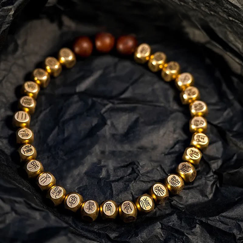 Pulsera de la riqueza con cuentas de madera de azufaifo, cobre y latón, con Buddha Stones y rayo - image 11