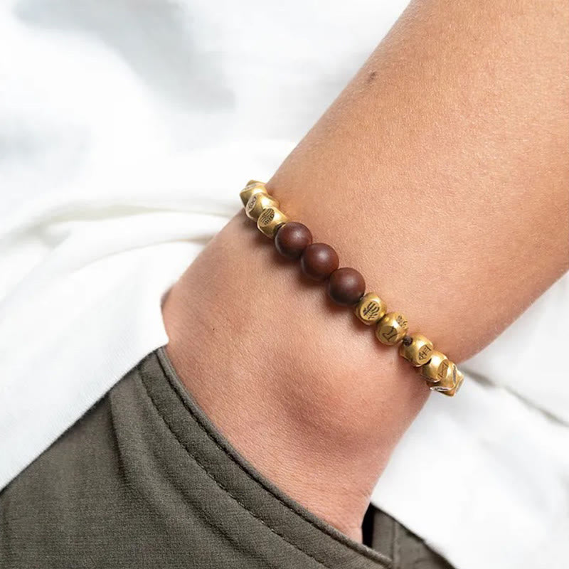 Pulsera de la riqueza con cuentas de madera de azufaifo, cobre y latón, con Buddha Stones y rayo - image 13