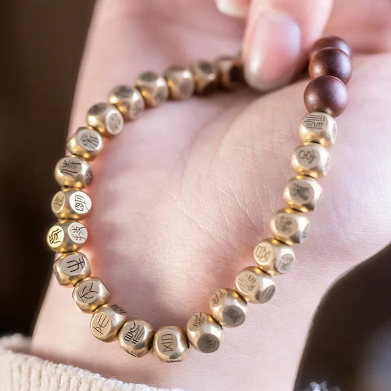 Pulsera de la riqueza con cuentas de madera de azufaifo, cobre y latón, con Buddha Stones y rayo - image 14