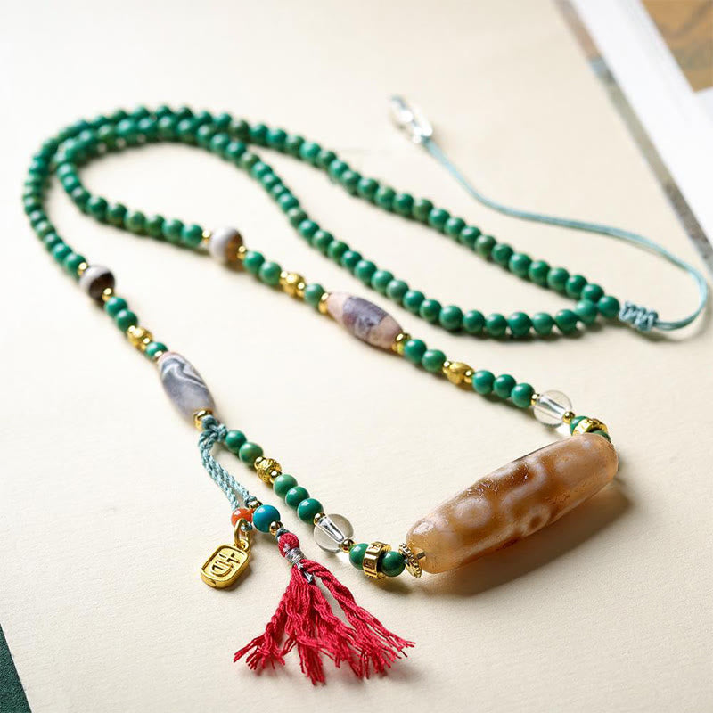 Collar con colgante de cadena de cuentas turquesas Dzi tibetanas con Buddha Stones - image 4