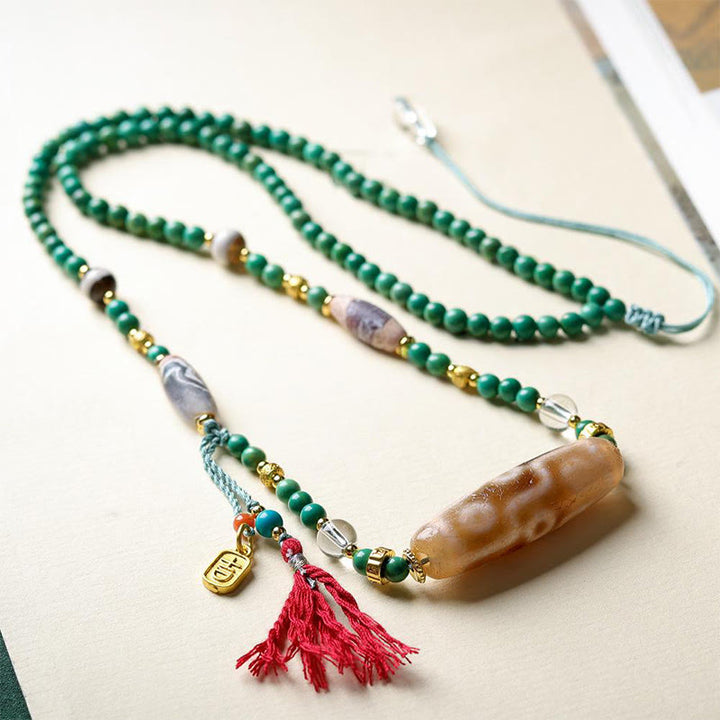 Collar con colgante de cadena de cuentas turquesas Dzi tibetanas con Buddha Stones - image 4