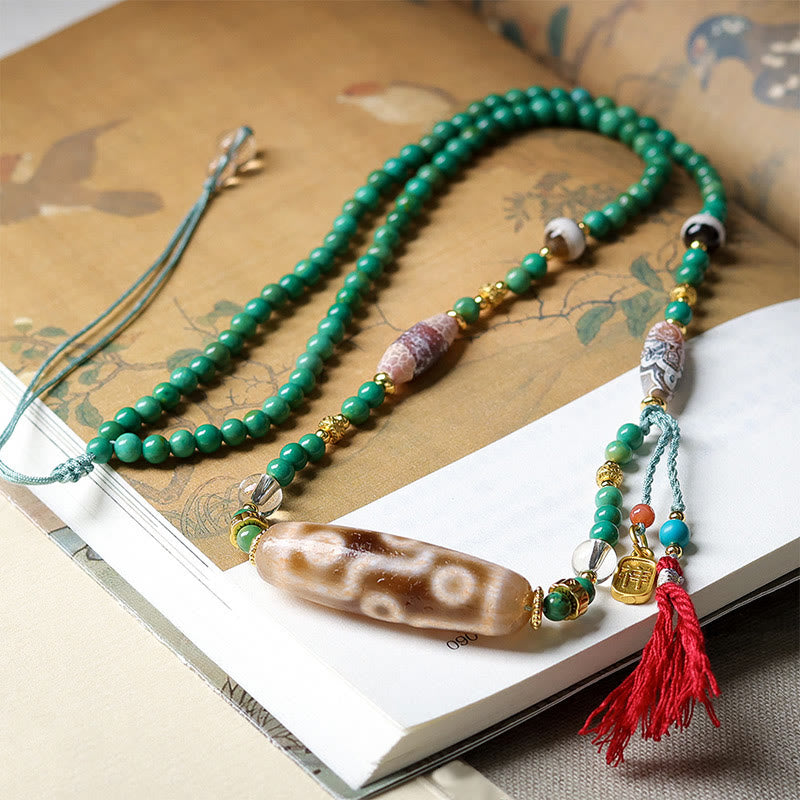 Collar con colgante de cadena de cuentas turquesas Dzi tibetanas con Buddha Stones - image 3