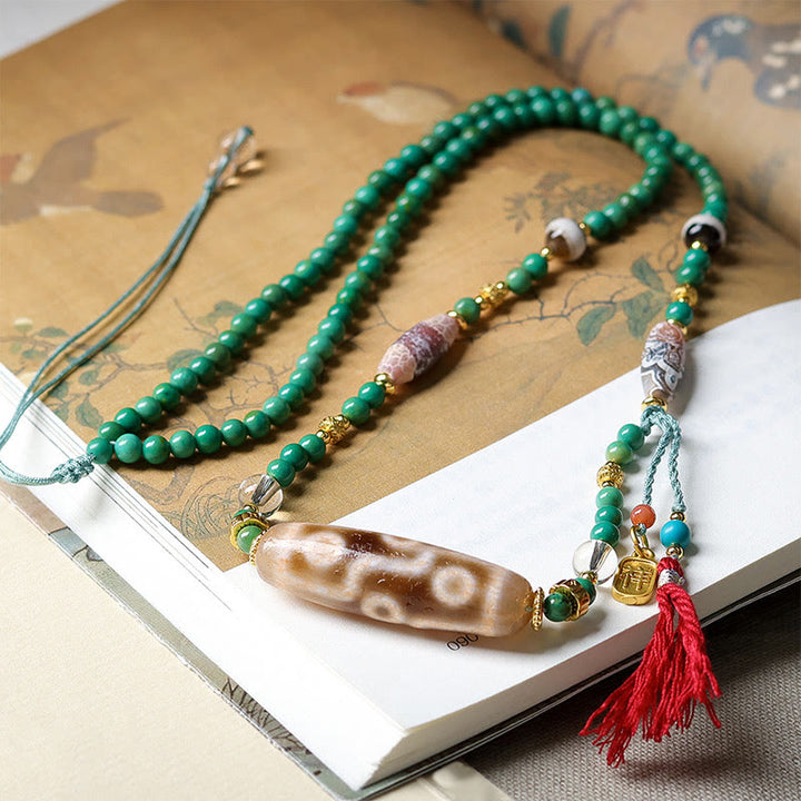 Collar con colgante de cadena de cuentas turquesas Dzi tibetanas con Buddha Stones - image 3