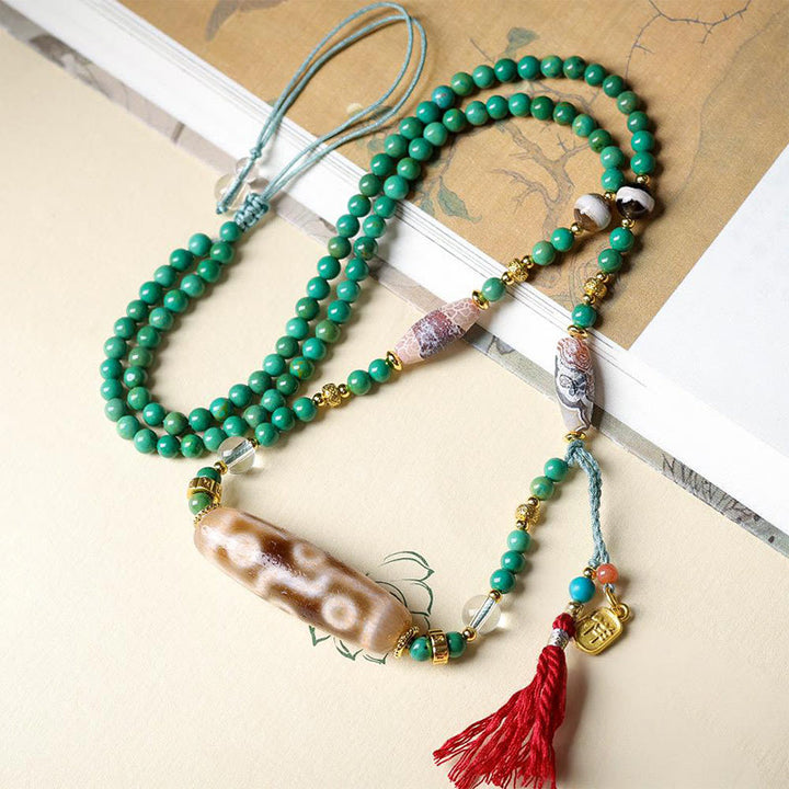 Collar con colgante de cadena de cuentas turquesas Dzi tibetanas con Buddha Stones - image 2