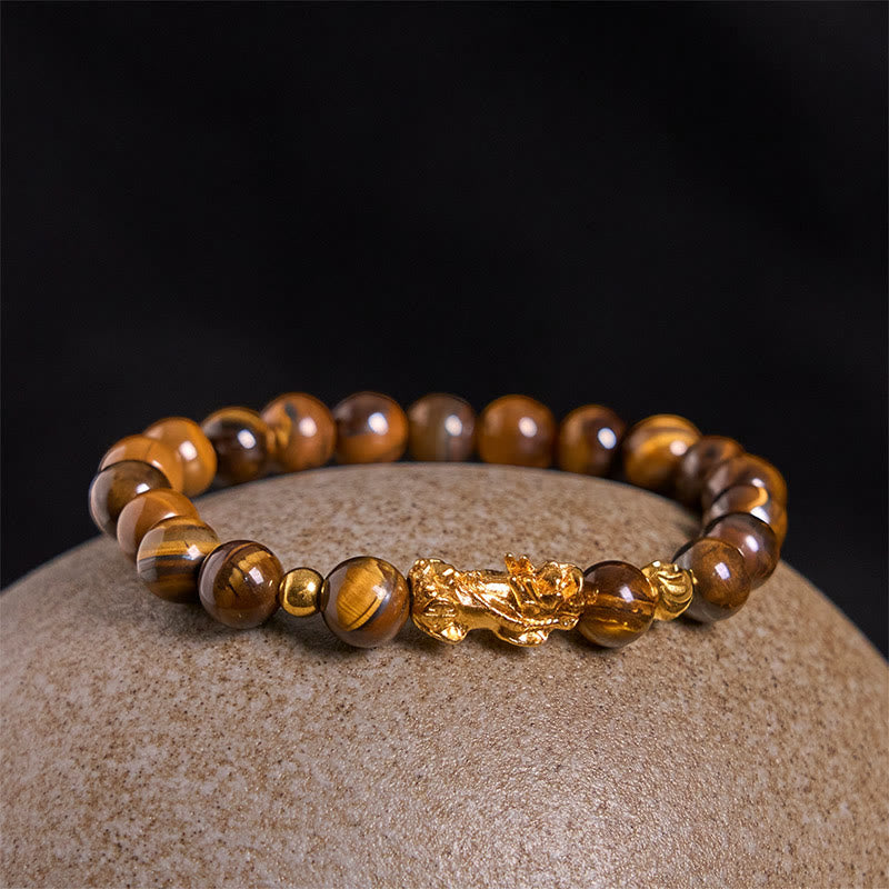 Pulsera Pixiu de riqueza y coraje con cuentas de ojo de tigre de varios colores y Buddha Stones - image 2