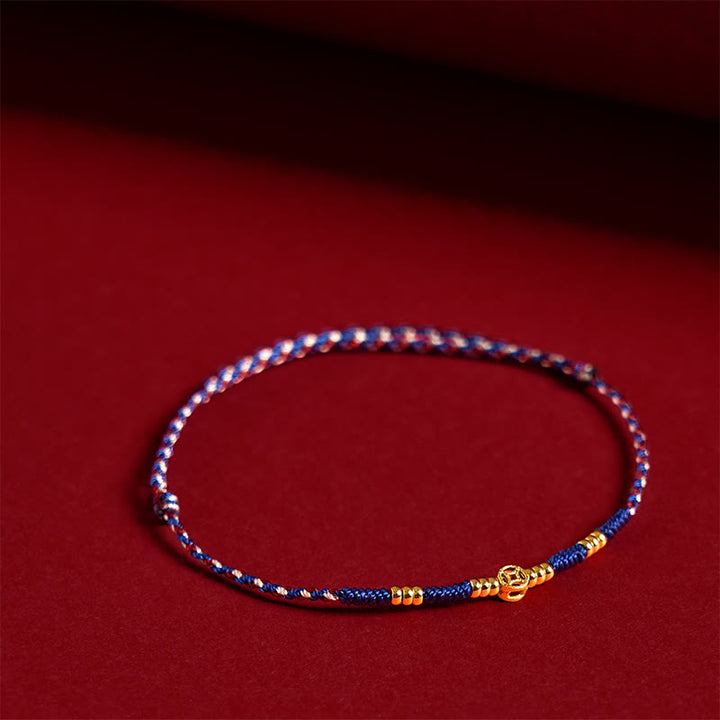 Pulsera de la suerte hecha a mano con monedas de cobre y hilo rojo trenzado con Buddha Stones - Cuerda azul (circunferencia de la muñeca: 15-17 cm) - image 8
