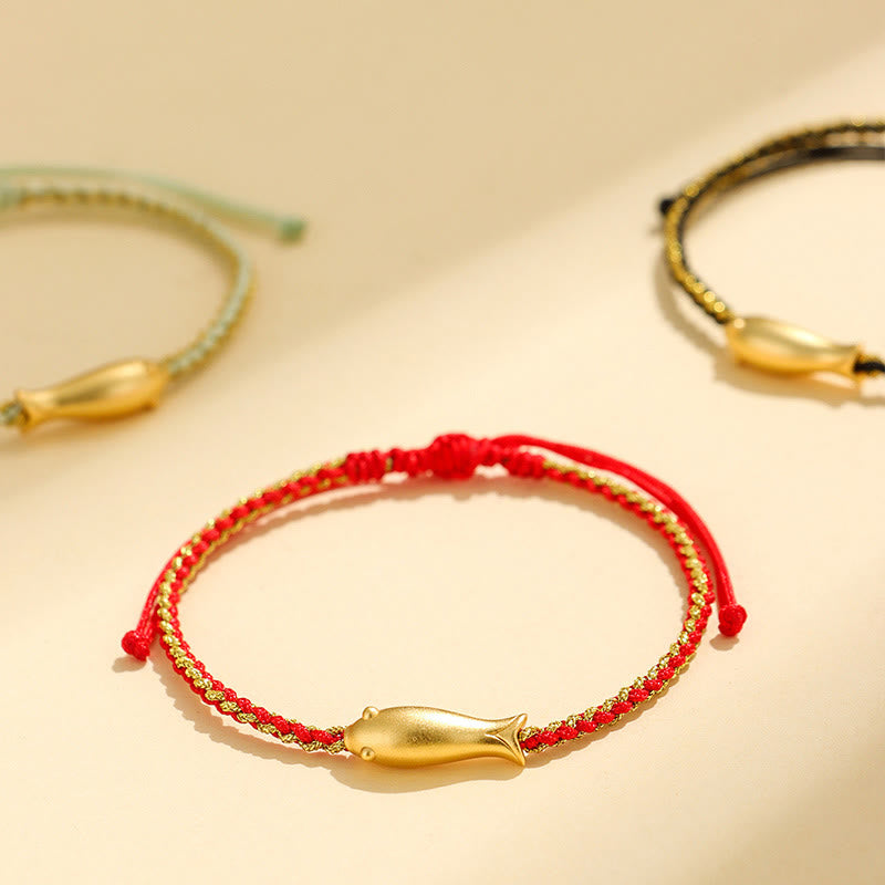 Pulsera de cuerda protectora con Buddha Stones en plata de ley 999 con peces koi de la suerte - image 1