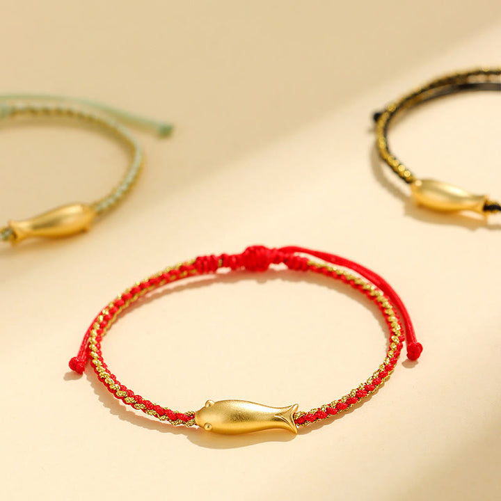 Pulsera de cuerda protectora con Buddha Stones en plata de ley 999 con peces koi de la suerte - image 1