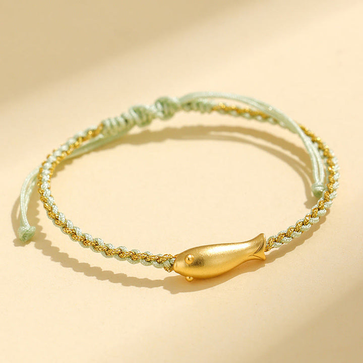 Pulsera de cuerda protectora con Buddha Stones en plata de ley 999 con peces koi de la suerte - Cuerda verde (circunferencia de la muñeca: 15-19 cm) - image 15