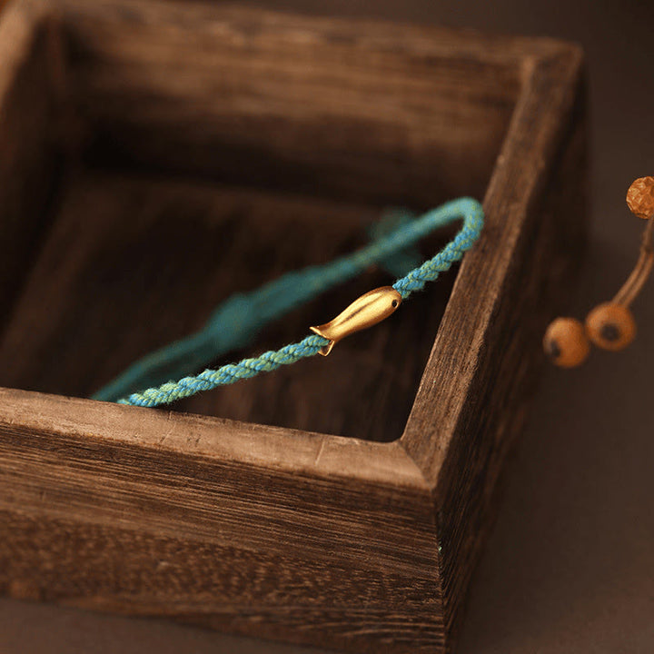 Pulsera de cuerda de cobre con Buddha Stones y pez koi de la suerte - image 3