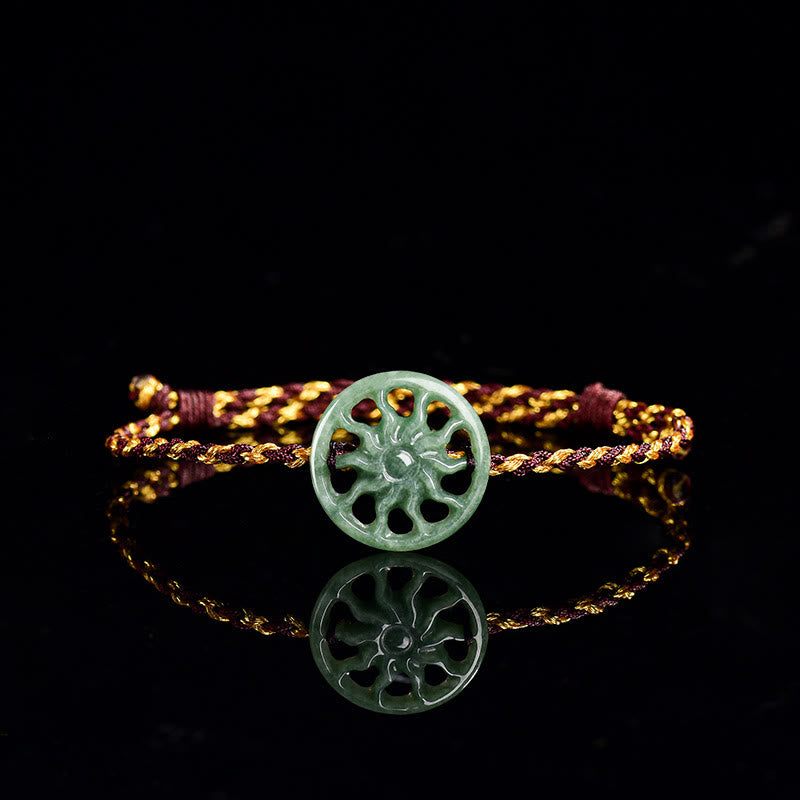 Pulsera de la abundancia con cuerda trenzada de jade y sol de Buddha Stones - Jade (circunferencia de la muñeca 15-17 cm) - image 1
