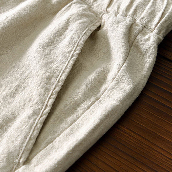 Pantalones casuales de lino y ramio con diseño simple de color liso y bolsillos para hombre con Buddha Stones - image 2