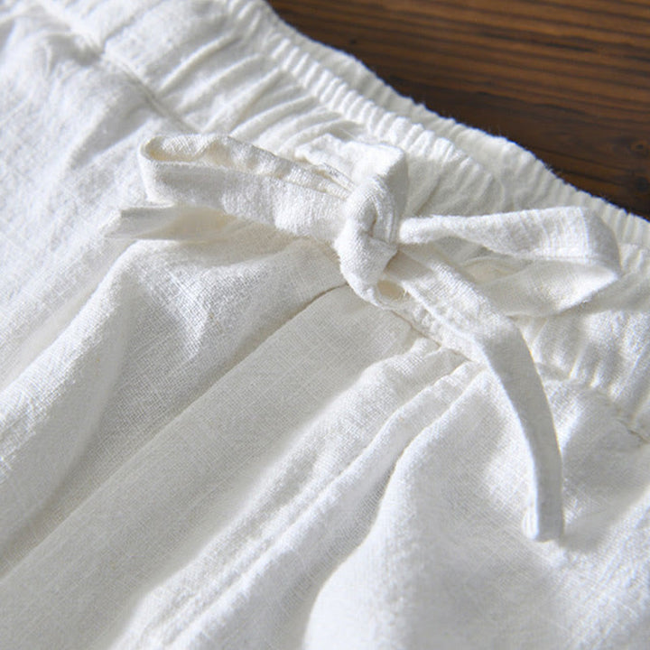 Pantalones casuales de lino y ramio con diseño simple de color liso y bolsillos para hombre con Buddha Stones - image 7