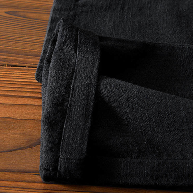 Pantalones casuales de lino y ramio con diseño simple de color liso y bolsillos para hombre con Buddha Stones - image 16