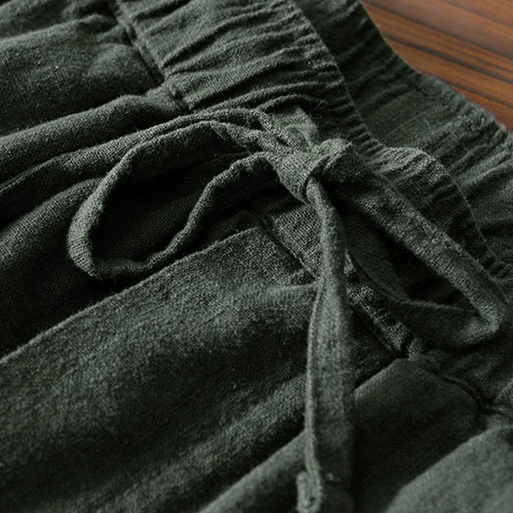 Pantalones casuales de lino y ramio con diseño simple de color liso y bolsillos para hombre con Buddha Stones - image 27