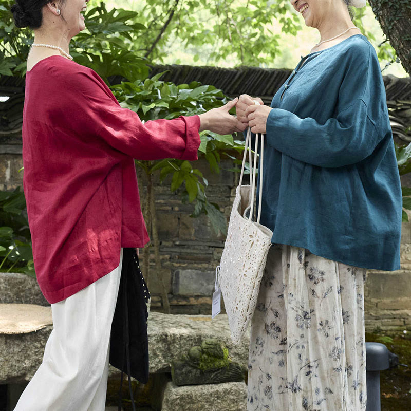 Camisa de lino de manga larga con Buddha Stones para mujer adulta mayor - image 34